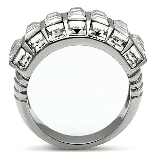 TK490 - High polished (no plating) Stainless Steel Ring with Top Grade Crystal in Clear - Alamode - Flyclothing LLC
