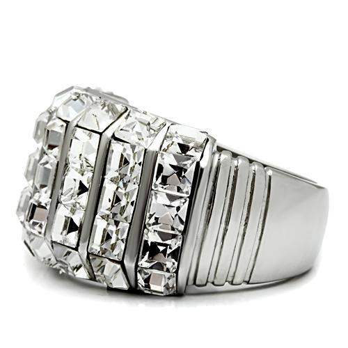 TK490 - High polished (no plating) Stainless Steel Ring with Top Grade Crystal in Clear - Alamode - Flyclothing LLC
