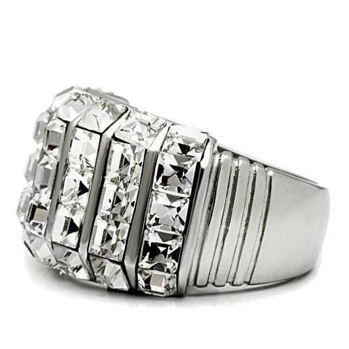 TK490 - High polished (no plating) Stainless Steel Ring with Top Grade Crystal in Clear - Alamode - Flyclothing LLC