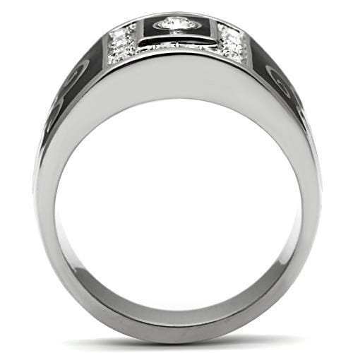 TK492 - High polished (no plating) Stainless Steel Ring with Top Grade Crystal in Clear - Alamode - Flyclothing LLC