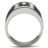 TK492 - High polished (no plating) Stainless Steel Ring with Top Grade Crystal  in Clear - Alamode