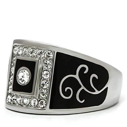 TK492 - High polished (no plating) Stainless Steel Ring with Top Grade Crystal in Clear - Alamode - Flyclothing LLC
