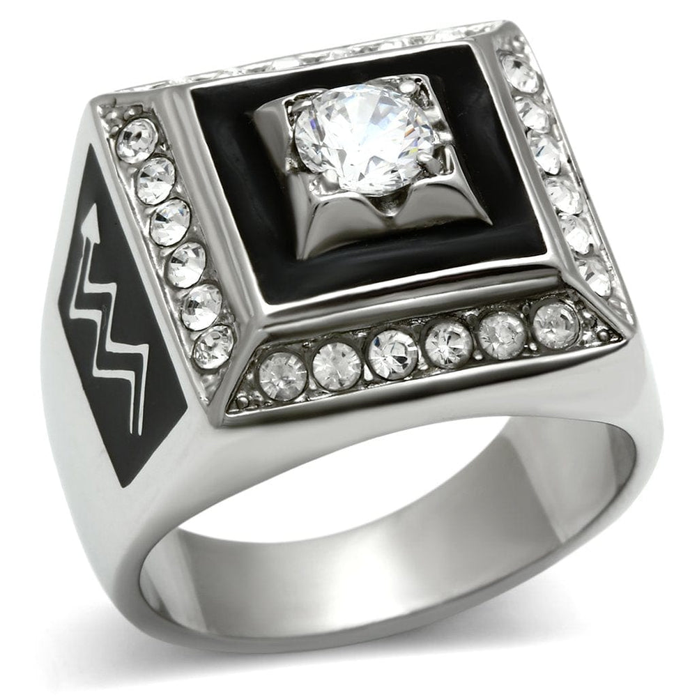 TK493 - High polished (no plating) Stainless Steel Ring with AAA Grade CZ  in Clear - Alamode