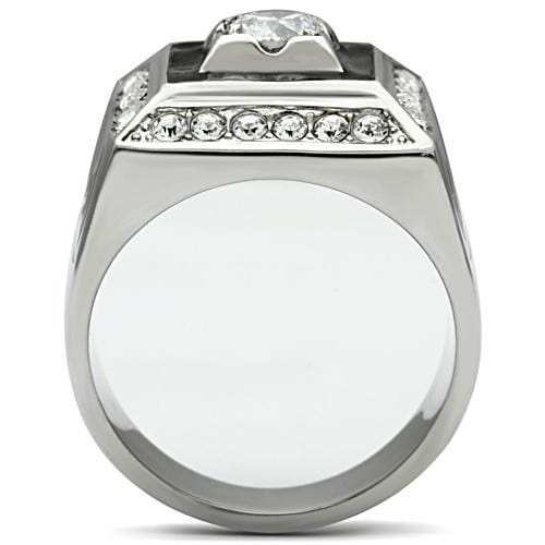 TK493 - High polished (no plating) Stainless Steel Ring with AAA Grade CZ in Clear - Alamode - Flyclothing LLC