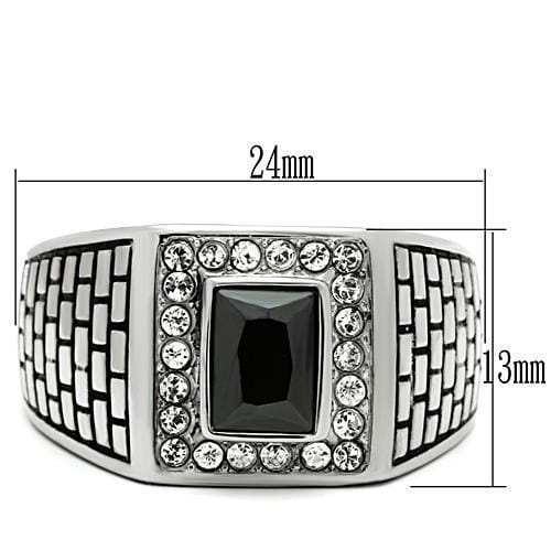 TK494 - High polished (no plating) Stainless Steel Ring with AAA Grade CZ in Jet - Alamode - Flyclothing LLC