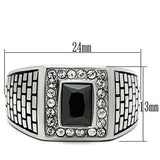 TK494 - High polished (no plating) Stainless Steel Ring with AAA Grade CZ  in Jet - Alamode