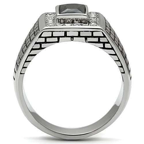 TK494 - High polished (no plating) Stainless Steel Ring with AAA Grade CZ in Jet - Alamode - Flyclothing LLC