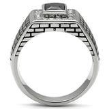 TK494 - High polished (no plating) Stainless Steel Ring with AAA Grade CZ  in Jet - Alamode