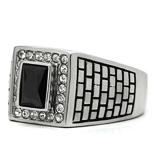 TK494 - High polished (no plating) Stainless Steel Ring with AAA Grade CZ in Jet - Alamode - Flyclothing LLC