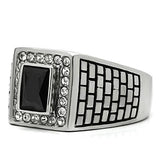 TK494 - High polished (no plating) Stainless Steel Ring with AAA Grade CZ  in Jet - Alamode