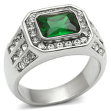 TK495 - High polished (no plating) Stainless Steel Ring with Synthetic Synthetic Glass in Emerald - Alamode