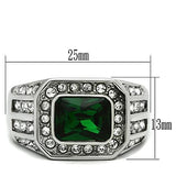 TK495 - High polished (no plating) Stainless Steel Ring with Synthetic Synthetic Glass in Emerald - Alamode