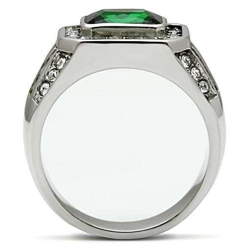 TK495 - High polished (no plating) Stainless Steel Ring with Synthetic Synthetic Glass in Emerald - Alamode - Flyclothing LLC