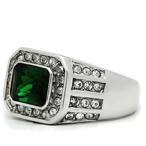 TK495 - High polished (no plating) Stainless Steel Ring with Synthetic Synthetic Glass in Emerald - Alamode - Flyclothing LLC