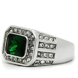 TK495 - High polished (no plating) Stainless Steel Ring with Synthetic Synthetic Glass in Emerald - Alamode