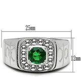 TK496 - High polished (no plating) Stainless Steel Ring with Synthetic Synthetic Glass in Emerald - Alamode
