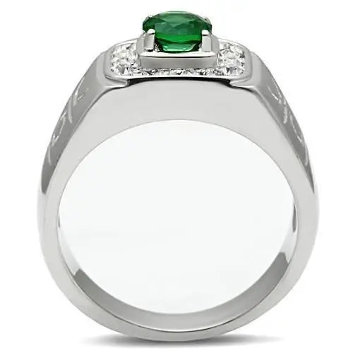 TK496 - High polished (no plating) Stainless Steel Ring with Synthetic Synthetic Glass in Emerald - Alamode - Flyclothing LLC