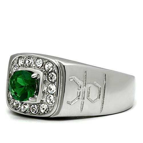 TK496 - High polished (no plating) Stainless Steel Ring with Synthetic Synthetic Glass in Emerald - Alamode - Flyclothing LLC