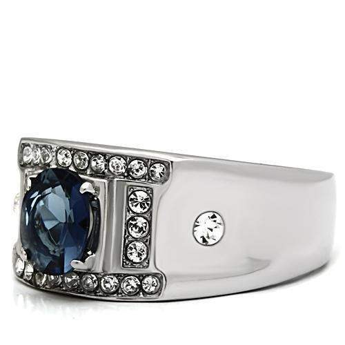 TK497 - High polished (no plating) Stainless Steel Ring with Synthetic Synthetic Glass in Montana - Alamode - Flyclothing LLC