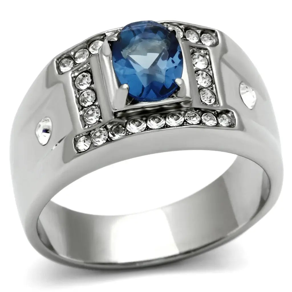 TK497 - High polished (no plating) Stainless Steel Ring with Synthetic Synthetic Glass in Montana - Alamode - Flyclothing LLC