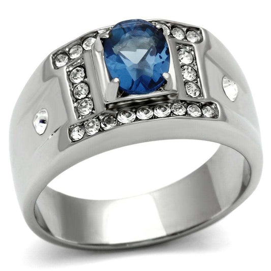 TK497 - High polished (no plating) Stainless Steel Ring with Synthetic Synthetic Glass in Montana - Alamode - Flyclothing LLC