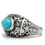 TK498 - High polished (no plating) Stainless Steel Ring with Synthetic Turquoise in Sea Blue - Alamode