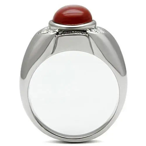TK499 - High polished (no plating) Stainless Steel Ring with Semi-Precious Onyx in Siam - Alamode - Flyclothing LLC