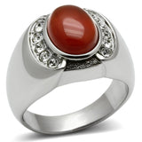 TK499 - High polished (no plating) Stainless Steel Ring with Semi-Precious Onyx in Siam - Alamode