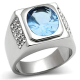 TK500 - High polished (no plating) Stainless Steel Ring with Synthetic Synthetic Glass in Light Sapphire - Alamode - Flyclothing LLC