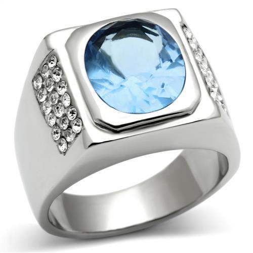TK500 - High polished (no plating) Stainless Steel Ring with Synthetic Synthetic Glass in Light Sapphire - Alamode - Flyclothing LLC