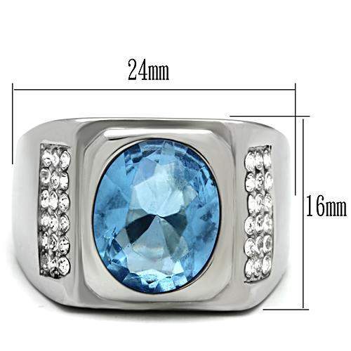 TK500 - High polished (no plating) Stainless Steel Ring with Synthetic Synthetic Glass in Light Sapphire - Alamode - Flyclothing LLC