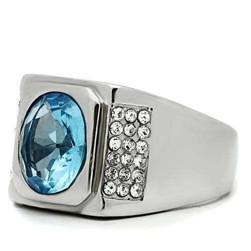 TK500 - High polished (no plating) Stainless Steel Ring with Synthetic Synthetic Glass in Light Sapphire - Alamode - Flyclothing LLC