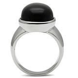 TK501 - High polished (no plating) Stainless Steel Ring with Semi-Precious Onyx in Jet - Alamode