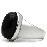 TK501 - High polished (no plating) Stainless Steel Ring with Semi-Precious Onyx in Jet - Alamode