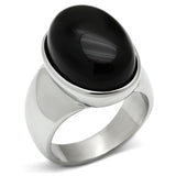 TK501 - High polished (no plating) Stainless Steel Ring with Semi-Precious Onyx in Jet - Alamode
