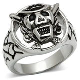 TK502 - High polished (no plating) Stainless Steel Ring with Top Grade Crystal  in Jet