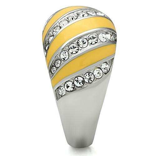 TK506 - High polished (no plating) Stainless Steel Ring with Top Grade Crystal in Clear - Alamode - Flyclothing LLC