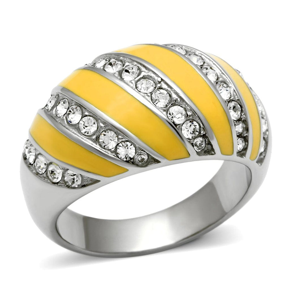 TK506 - High polished (no plating) Stainless Steel Ring with Top Grade Crystal  in Clear - Alamode