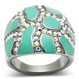 TK507 - High polished (no plating) Stainless Steel Ring with Top Grade Crystal in Aurora Borealis (Rainbow Effect) - Alamode - Flyclothing LLC