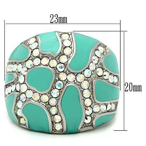 TK507 - High polished (no plating) Stainless Steel Ring with Top Grade Crystal in Aurora Borealis (Rainbow Effect) - Alamode - Flyclothing LLC