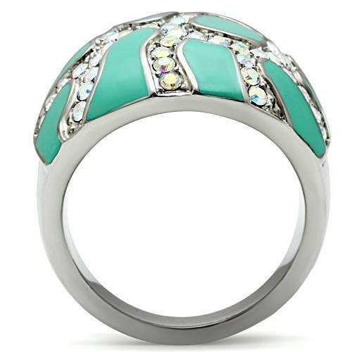 TK507 - High polished (no plating) Stainless Steel Ring with Top Grade Crystal in Aurora Borealis (Rainbow Effect) - Alamode - Flyclothing LLC