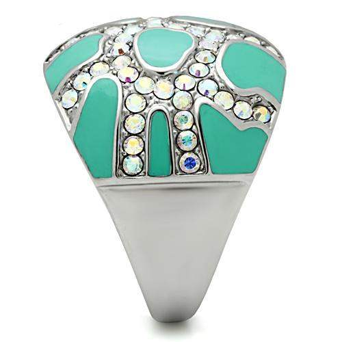 TK507 - High polished (no plating) Stainless Steel Ring with Top Grade Crystal in Aurora Borealis (Rainbow Effect) - Alamode - Flyclothing LLC