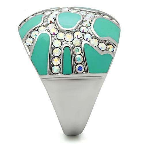 TK507 - High polished (no plating) Stainless Steel Ring with Top Grade Crystal in Aurora Borealis (Rainbow Effect) - Alamode - Flyclothing LLC