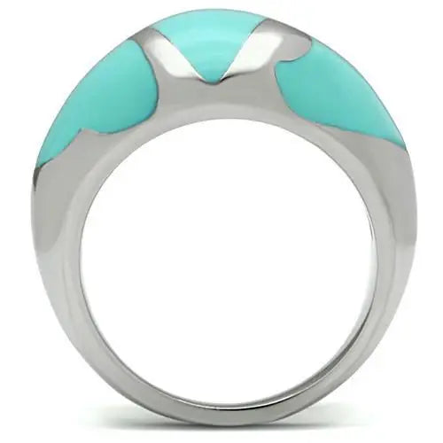 TK509 - High polished (no plating) Stainless Steel Ring with Epoxy in Turquoise - Alamode - Flyclothing LLC