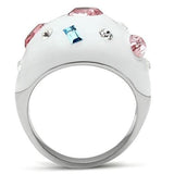 TK512 - High polished (no plating) Stainless Steel Ring with Top Grade Crystal  in Multi Color - Alamode