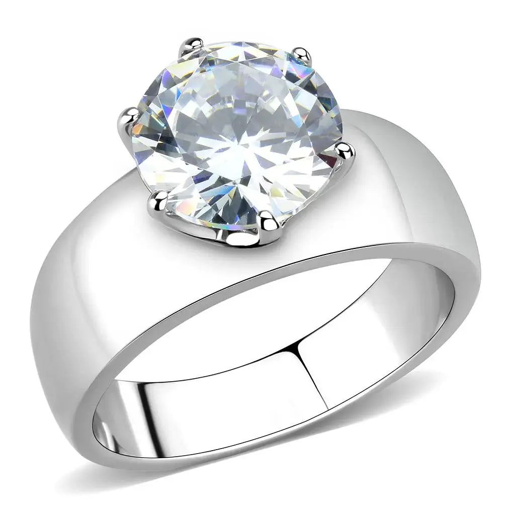 TK52004 - High polished (no plating) Stainless Steel Ring with AAA Grade CZ in Clear - Alamode - Flyclothing LLC