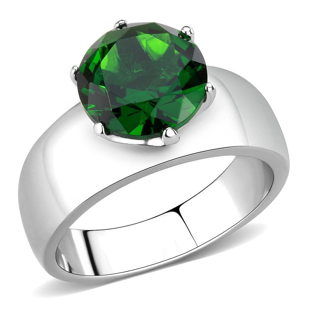 TK52005 - High polished (no plating) Stainless Steel Ring with Synthetic Synthetic Glass in Emerald - Alamode