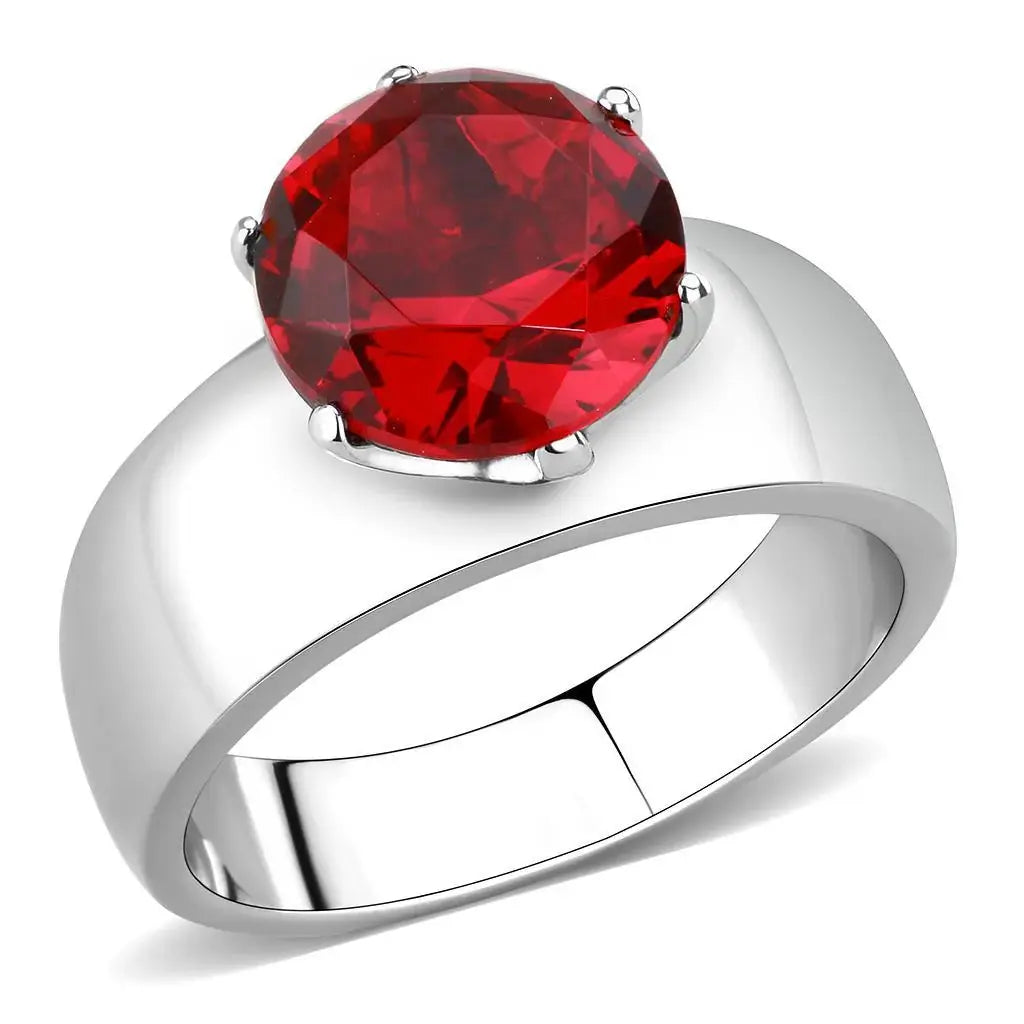 TK52007 - High polished (no plating) Stainless Steel Ring with Synthetic Synthetic Glass in Siam - Alamode - Flyclothing LLC