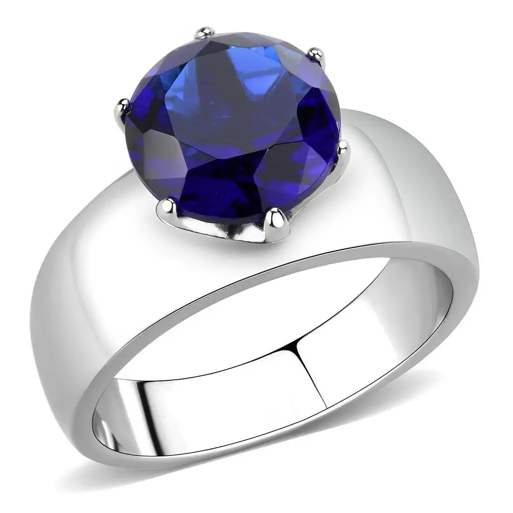 TK52009 - High polished (no plating) Stainless Steel Ring with Synthetic Synthetic Glass in Montana - Alamode - Flyclothing LLC