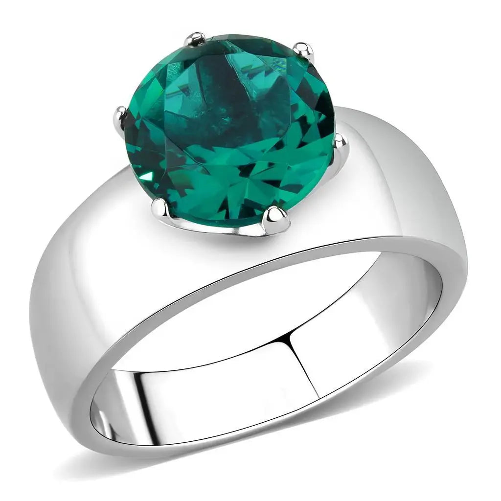 TK52012 - High polished (no plating) Stainless Steel Ring with Synthetic Synthetic Glass in Blue Zircon - Alamode - Flyclothing LLC